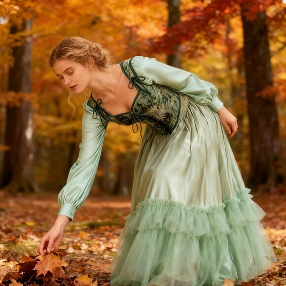 Women's Green Daisy Floral Renaissance Corsets Cottage Core Vest Corset Tops - Picture 7 of 7